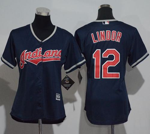 Indians #12 Francisco Lindor Navy Blue Women's Alternate Stitched MLB Jersey